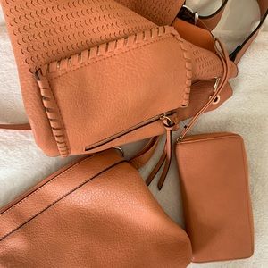 camel vegan leather hobo crossbody and wallet